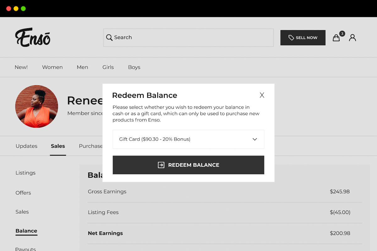 Redeem account balance